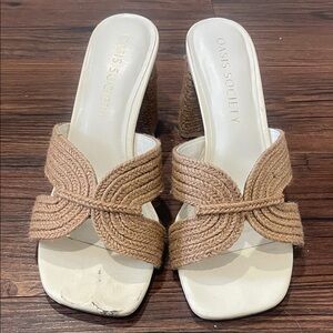 Beige Woven Block Heel